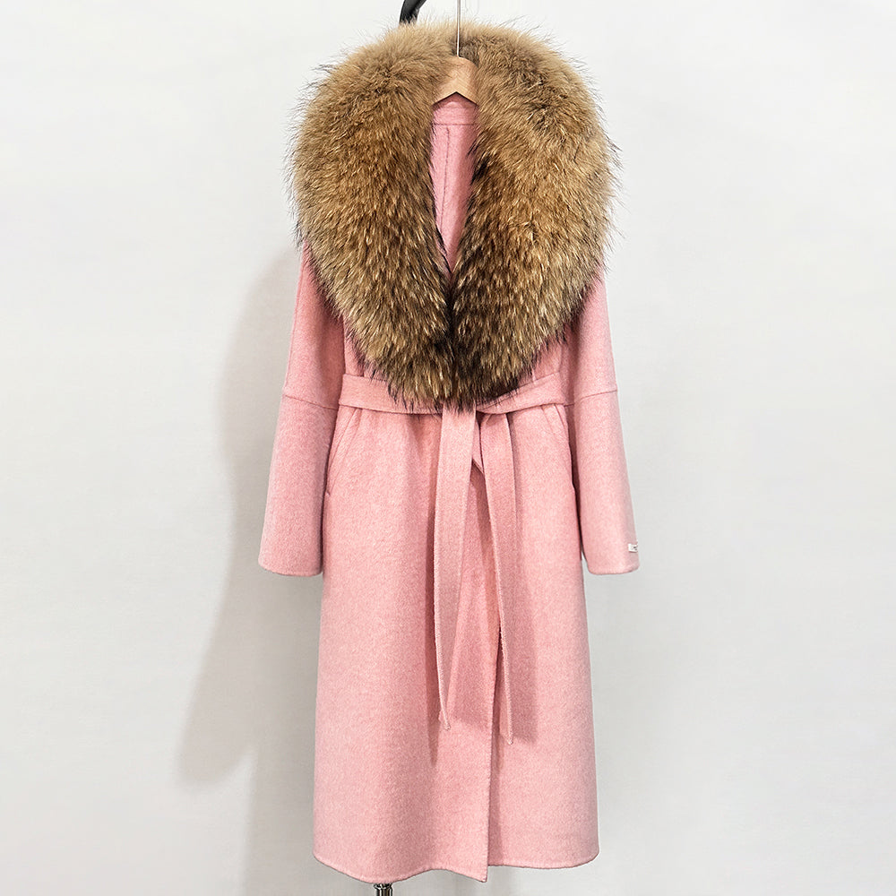 OFTBUY New Autumn Winter Top Clothes Female Long Big Real Fox Fur Collar Woolen Jacket Women Fashion Warm Cashmere Wool Coat