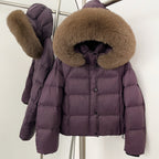 OFTBUY New Autumn Winter Top Clothing Women Tnickened Warm Fluffy Puffer Jacket Femlae Hooded Real Fox Fur Collar Down Caot