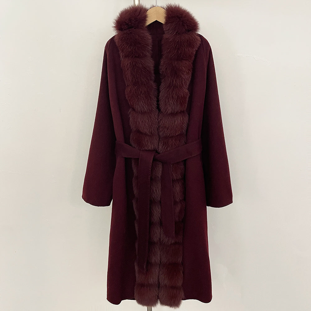 OFTBUY Long Natural Fur Wool Coat Fashion Warm Big Real Fox Fur Jacket Female New Autumn Winter Clothes Women Woolen Overcoat