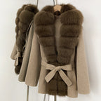 OFTBUY New Autumn Winter Clothes Women Big Natural Fox Fur Pinnacle 100% Wool Coat Female Belt Real Fur Collar Woolen Jacket