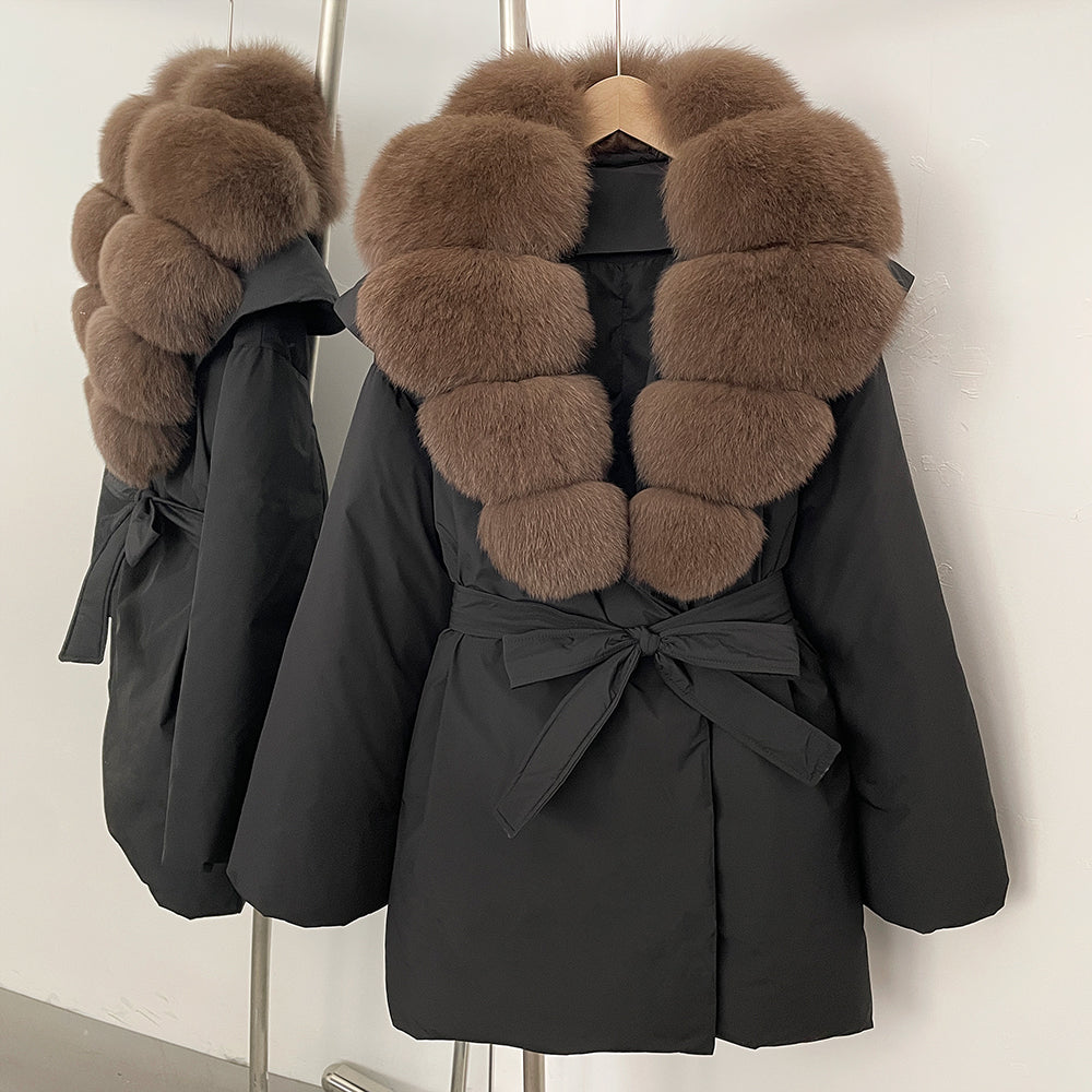 OFTBUY Natural Fox Fur Collar Fluffy Puffer Jacket Women Thickened Warm Real Fur White Duck Down Coat New Winter Parke Outerwear