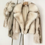 OFTBUY Luxury Oversized Lapel Faux Fur Jacket - Premium Vegan Fur Short Coat for Winter Glamour