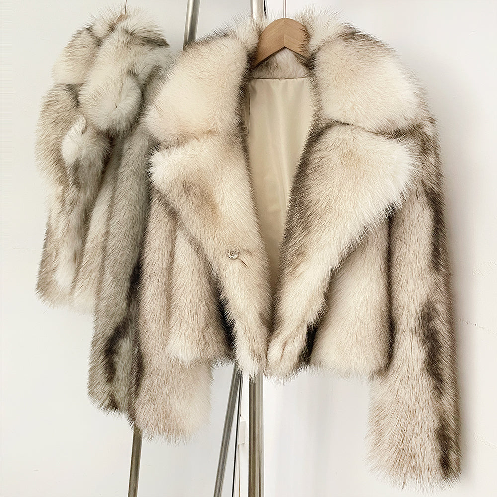 OFTBUY Luxury Oversized Lapel Faux Fur Jacket - Premium Vegan Fur Short Coat for Winter Glamour
