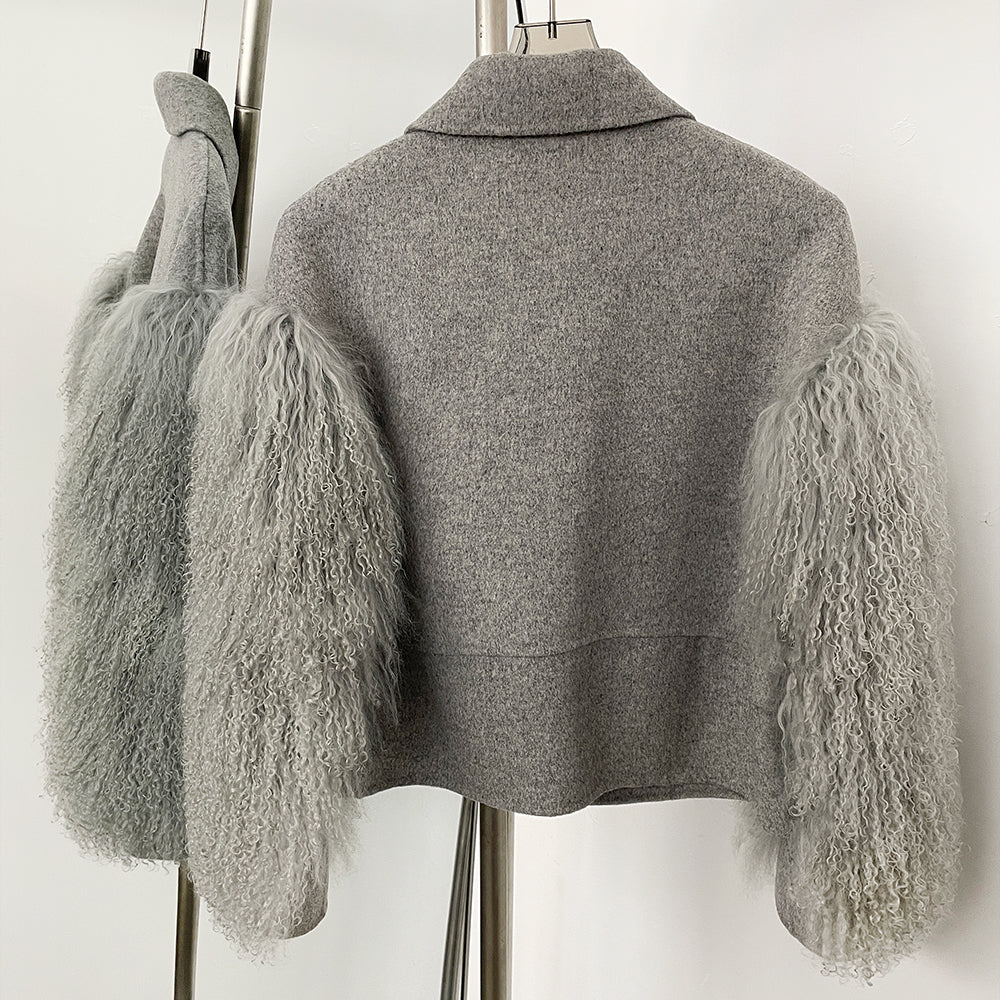 OFTBUY Fashion Thick Warm Real Fur Cashmere Wool Coat Short Mongolia Sheep Fur Wool Jacket Women New Autumn Winter Clothes Lady
