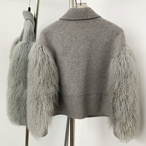 OFTBUY Fashion Thick Warm Real Fur Cashmere Wool Coat Short Mongolia Sheep Fur Wool Jacket Women New Autumn Winter Clothes Lady