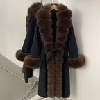 OFTBUY Long Big Fox Fur Pinnacle 100% Wool Coat Female New Autumn Winter Clothes Women Belt Natural Fur Collar Woolen Jacket