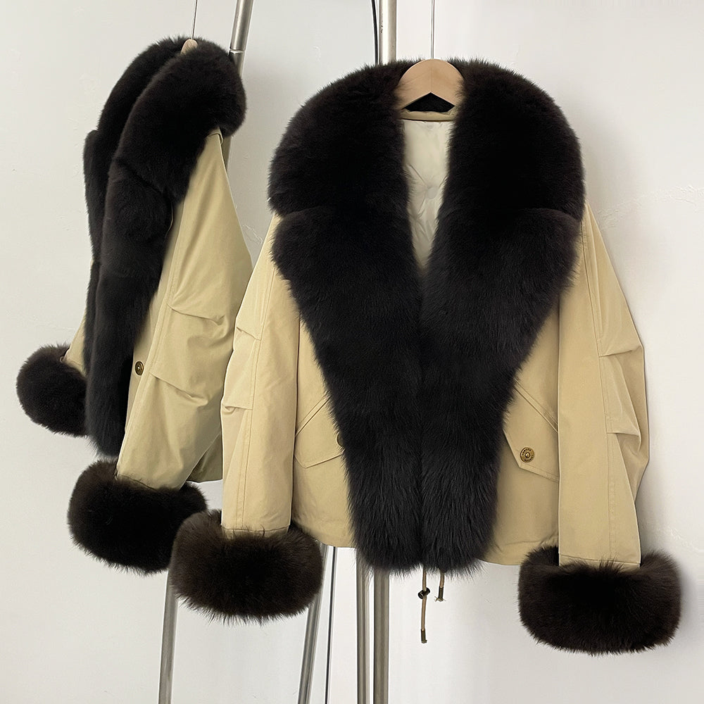 OFTBUY Fashion Big Real Fox Fur Collar Down Coat New Waterproof Autumn Winter Clothes Women Warm Fur Cuffs Puffer Jacket Female