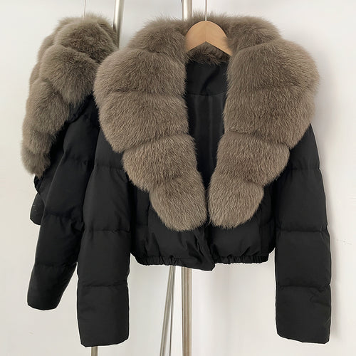 OFTBUY Big Natural Fox Fur Coat Women Autumn Winter Female Parkas 90% White Duck Down Jacket Feather Short Luxury Puffer Coat