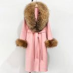 OFTBUY New Women's Double-Faced Wool Coat with Large Real Fox Fur Belted Warm Winter Luxury Fashion Outerwear Woolen Jacket Lady