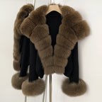 OFTBUY New Autumn Winter Knit Clothing Female Women's Short Cardigan with Big Real Fox Fur Collar Natural Fur Warm Sweater Lady