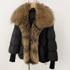 OFTBUY New Winter Large Real Raccoon Fur Puffer Coat Women Knit Sleeve White Duck Down Jacket Female Oversize Feather Down Parka