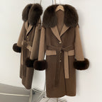OFTBUY New Winter Real Fur Collar Clothes Women Patchwork Double-faced Woolen Cashmere Coat Real Fox Fur Cuff Wool Jacket Female