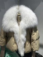 OFTUBY White Duck Down Jacket Winter Women Warm Loose Coat Natural Real Fox Fur Collar Thick Luxury Outerwear New Fashion