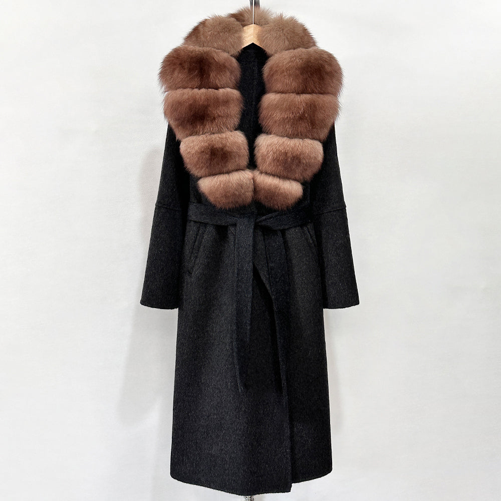 OFTBUY New Autumn Winter Top Clothes Female Long Big Real Fox Fur Collar Woolen Jacket Women Fashion Warm Cashmere Wool Coat
