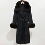 OFTBUY Belted Warm Winter Elegant Fashion Outerwear New Women's Double-Faced Wool Coat with Real Fox Fur Collar and Cuffs