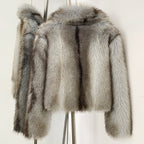 OFTBUY Luxury Oversized Lapel Faux Fur Jacket - Premium Vegan Fur Short Coat for Winter Glamour