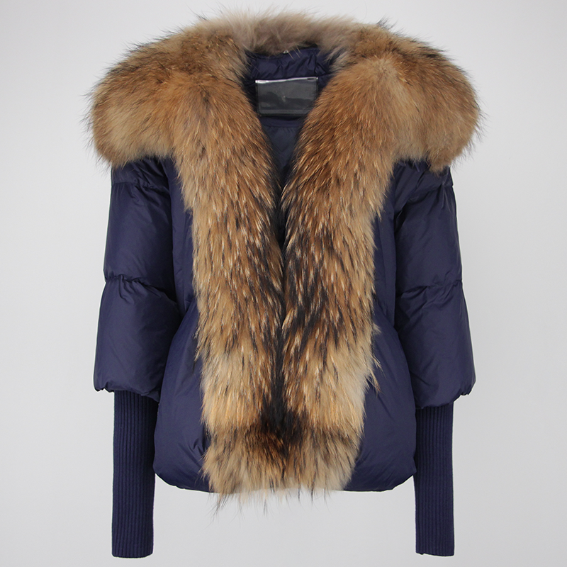 OFTUBY White Duck Down Jacket Winter Women Warm Loose Coat Natural Real Fox Fur Collar Thick Luxury Outerwear New Fashion