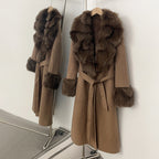 OFTBUY New Autumn Winter Long Top Clothes Irregularity Real Fox Fur Collar and Cuffs Wool Jacket Female Natural Fur Woolen Coat