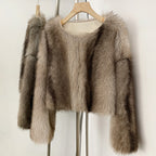 OFTBUY Luxury Collarless Faux Fur Jacket - Chic Short Fluffy Vegan Fur Coat for Women