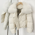 OFTBUY New Short Winter Clothing Women Thickened Warm Fluffy Raccoon Fur Puffer Jacket Female Real Fox Fur Collar Down Coat