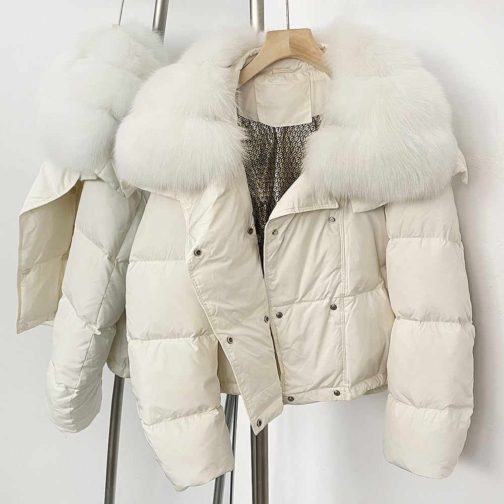 OFTBUY New Short Winter Clothing Women Thickened Warm Fluffy Raccoon Fur Puffer Jacket Female Real Fox Fur Collar Down Coat