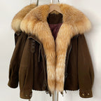 OFTBUY Loose Real Fox Fur Puffer Jacket Lady 100% Cotton Natural Fur Duck Down Coat Female New Winter Thick Warm Clothes Women
