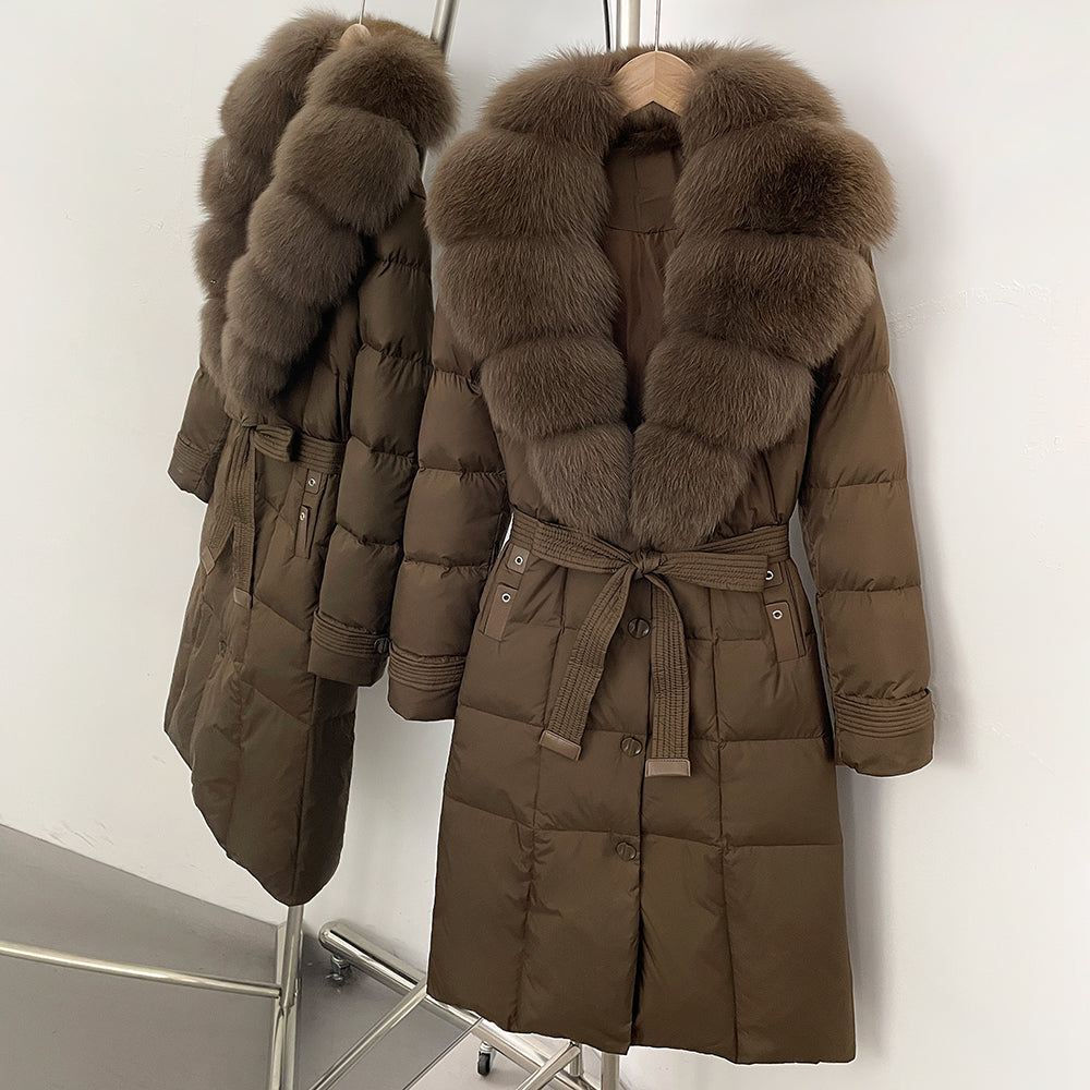 OFTBUY Thickened Warm Duck Down Coat Female Luxury Long Belt New Winter Natural Fox Fur Clothes Women Silm Puffer Jacket Outwear