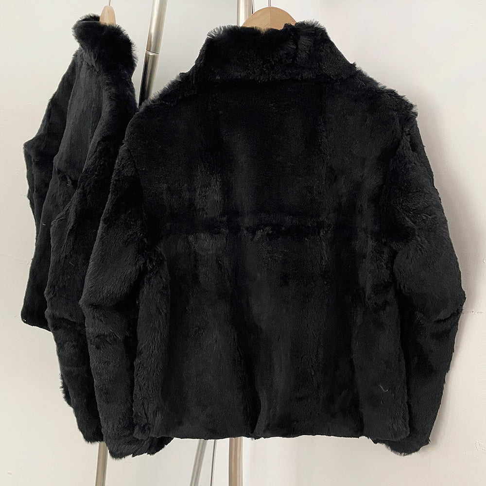 OFTBUY Women's Luxury Real Rabbit Fur Coat Stand Collar Fur Jacket Female New Warm Autumn Winter Outerwear for Cold Weather