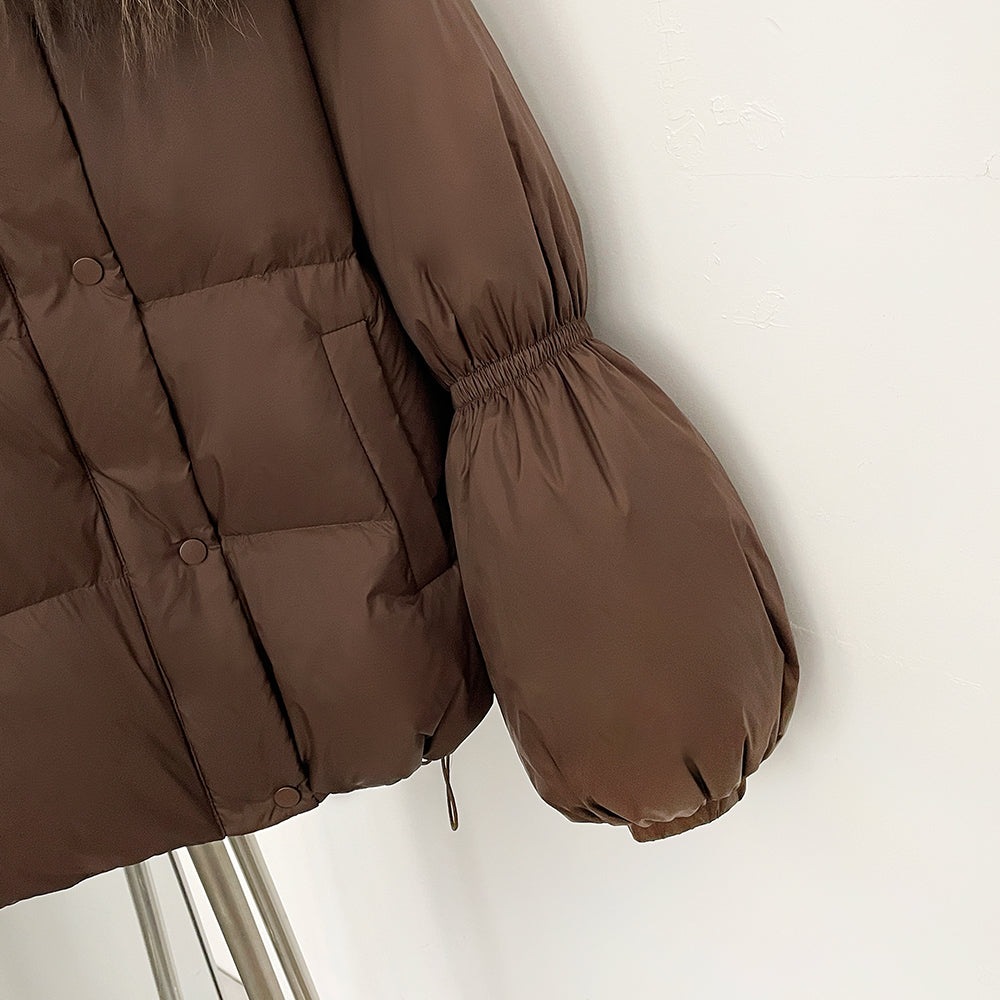 OFTBUY New Winter Loose Top Clothes Women Real Fox Fur Fluffy Puffer Jacket Female Lantern Sleeves Natural Fur Collar Down Coat