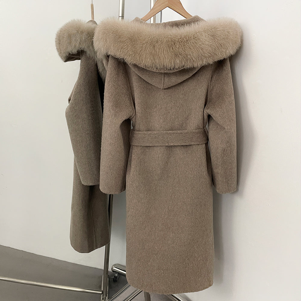 OFTBUY Long Hooded Real Fox Fur Wool Jacket Women New Autumn Winter Woolen Clothes Female Fashion Warm Natural Fur Woolen Coat