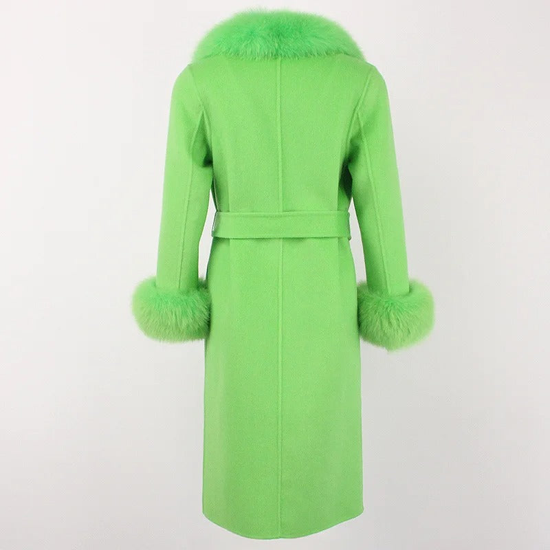OFTBUY Winter Jacket Women Long Natural Wool Blends Cashmere Real Fur Coat Double Breasted Belt Warm Streetwear New Fashion