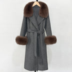 OFTBUY Fashion Warm Top Clothing Women Real Fur Wool Coat Female New Autumn Winter Wool Jacket with Natural Fur Collar and Cuffs
