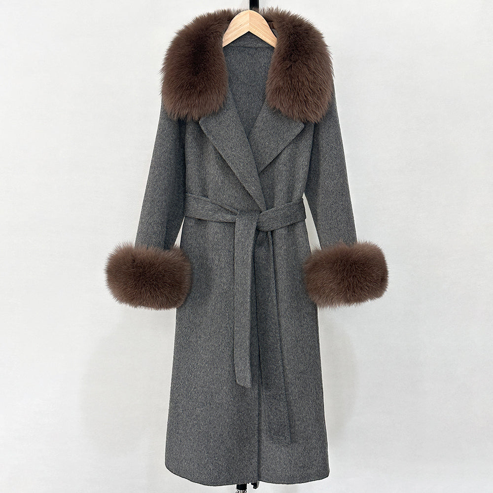 OFTBUY Fashion Warm Top Clothing Women Real Fur Wool Coat Female New Autumn Winter Wool Jacket with Natural Fur Collar and Cuffs