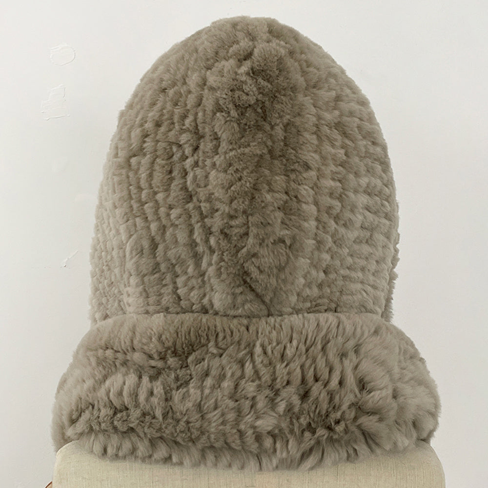 OFTBUY Thick Warm Windproof Natural Rabbit Fur Hat with Scarf Women New Winter Cute Cycling Cap Child Fluffy Rea Fur Neckerchief