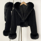 OFTBUY Short Faux Lamb Fur Jacket Female New Fashion Autumn Warm Thick Artificial Fur Winter Clothing Women Hooded Fake Fox Fur Coat