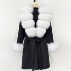 OFTBUY New Autumn Winter Top Clothes Women Belt Natural Fur Wool Coat Female Fashion Warm Woolen Jacket with Real Fox Fur Collar