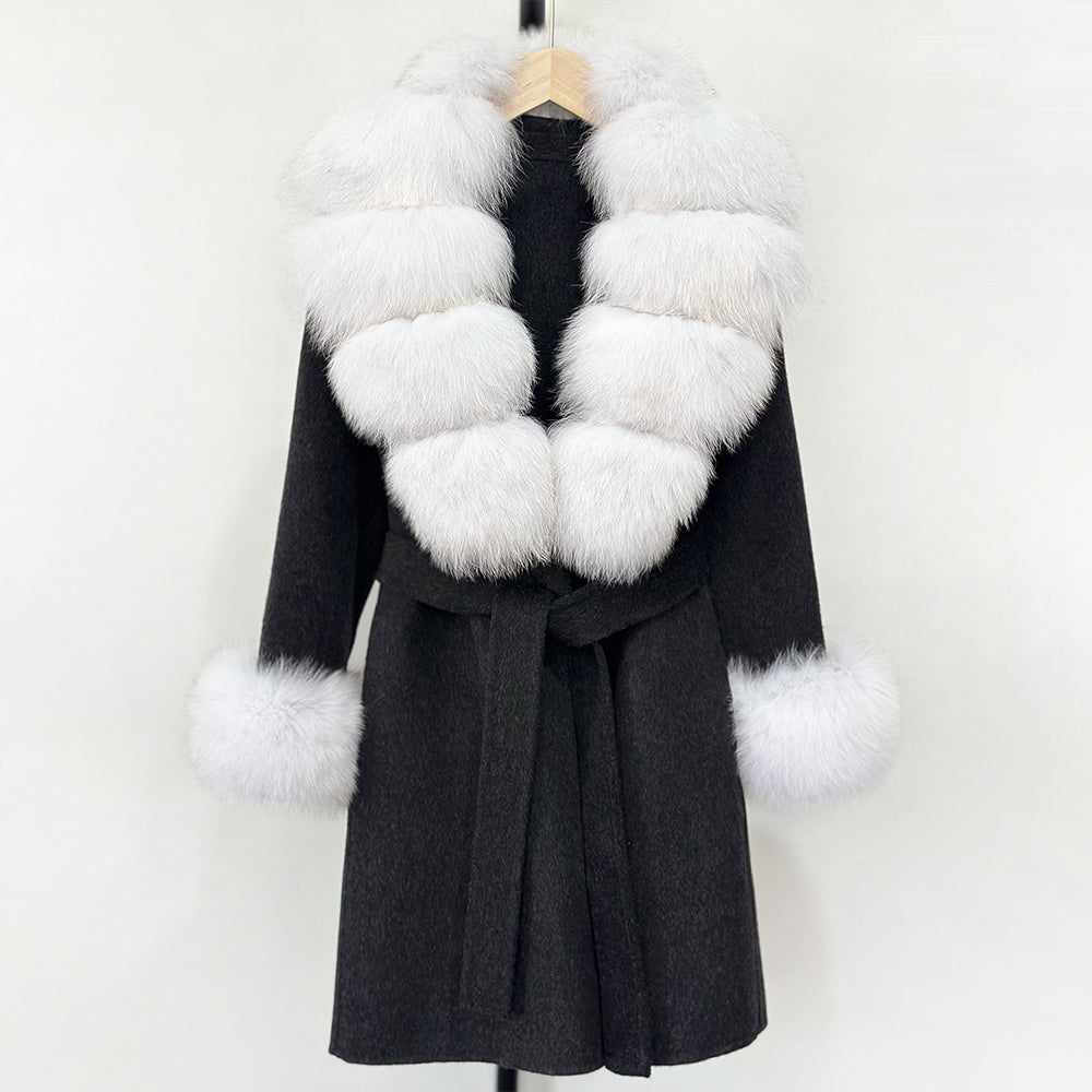 OFTBUY New Autumn Winter Top Clothes Women Belt Natural Fur Wool Coat Female Fashion Warm Woolen Jacket with Real Fox Fur Collar
