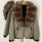 OFTBUY Luxury Real Fox Fur Collar Parka - Premium Real Rabbit Fur Lined Bomber Jacket for Extreme Cold
