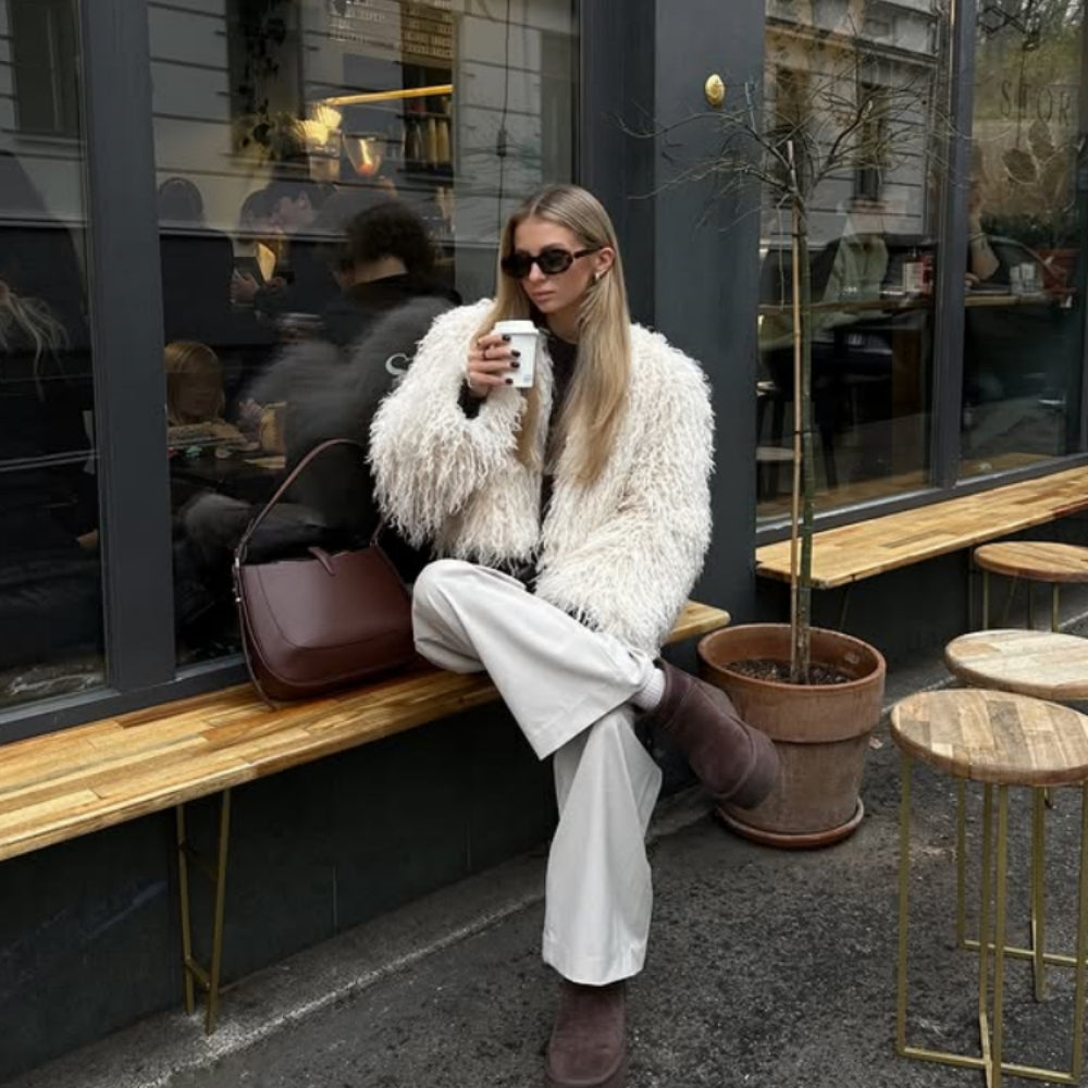 OFTBUY Cropped Faux Mongolia Sheep Fur Jacket