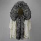 OFTBUY Hooded Natural Thick Winter Jacket Women Outerwear Real Fox Fur Coat Woman Warm Loose Oversize Duck Down Coat Streetwear