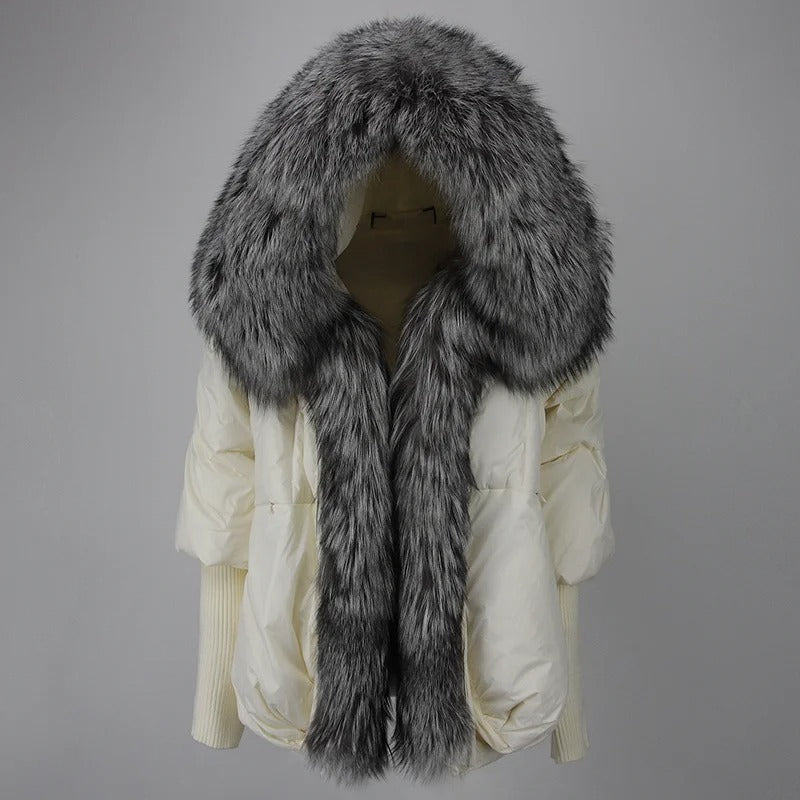 OFTBUY Hooded Natural Thick Winter Jacket Women Outerwear Real Fox Fur Coat Woman Warm Loose Oversize Duck Down Coat Streetwear