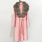 OFTBUY New Autumn Winter Top Clothes Female Long Big Real Fox Fur Collar Woolen Jacket Women Fashion Warm Cashmere Wool Coat