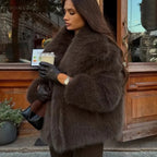 OFTBUY High Street Luxury Big Fur Collar Faux Fox Fur Jacket Female Overcoats Winter Clothes New Fashion Gradient Fluffy Fur Coat Women