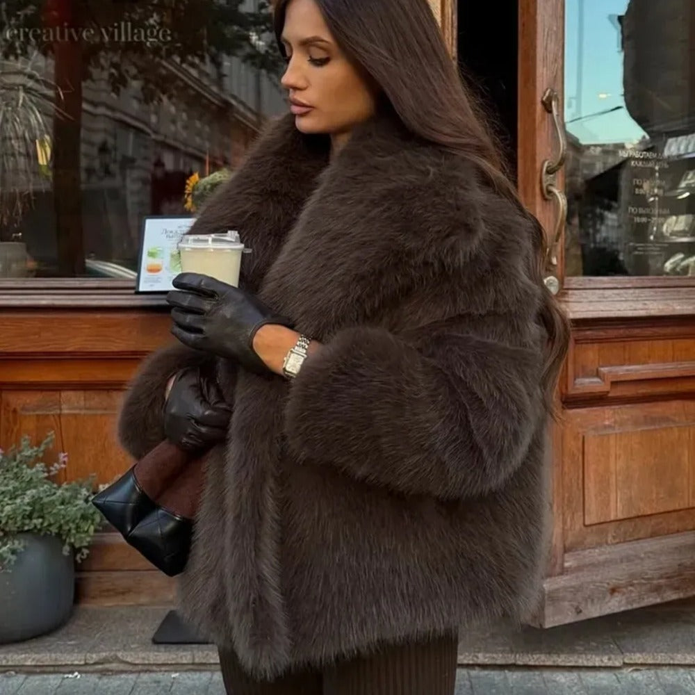 OFTBUY High Street Luxury Big Fur Collar Faux Fox Fur Jacket Female Overcoats Winter Clothes New Fashion Gradient Fluffy Fur Coat Women