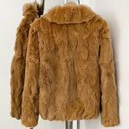 Back view of relaxed fit solid genuine rabbit fur short coat