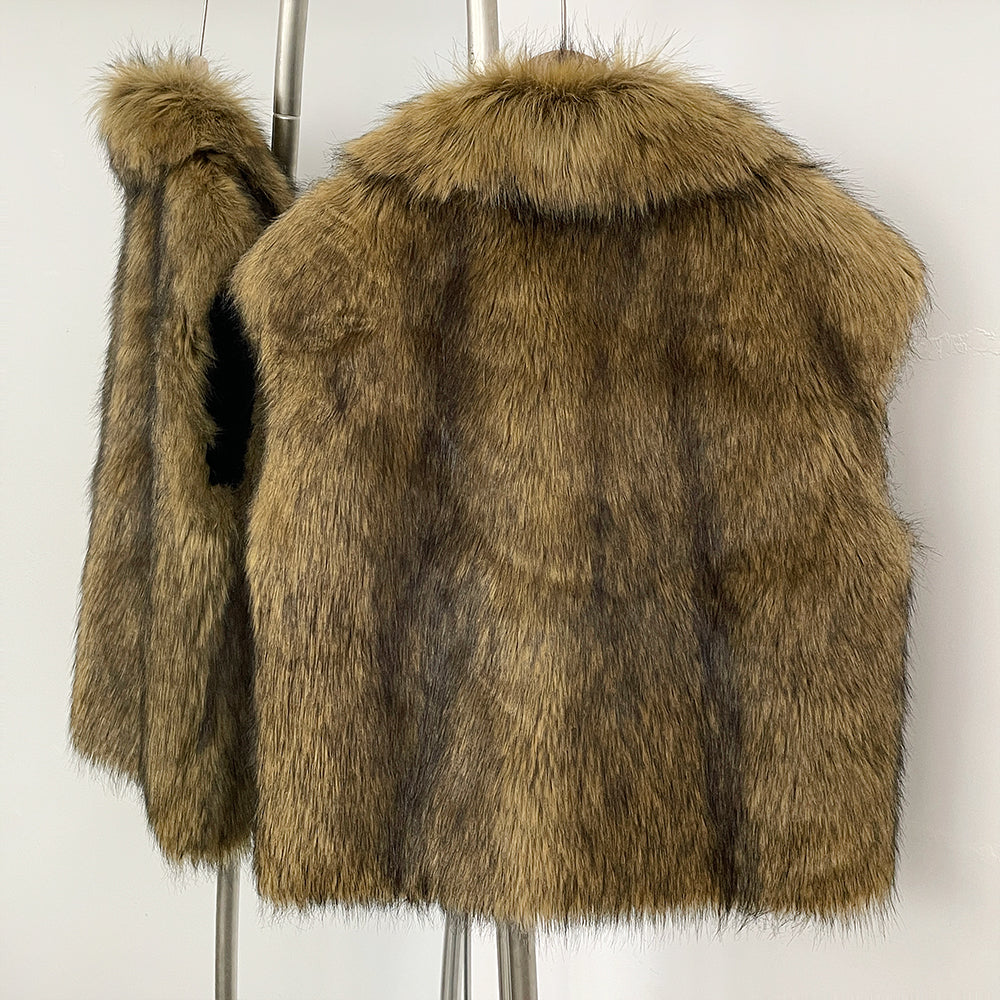 OFTBUY Factory Faux Fur Waistcoat Female New Winter Sleeveless Fake Fur Clothes Women Warm Thick Artificial Raccoon Fur Vest Coat