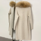 OFTBUY Double Breasted Pockets Long Luxury Warm Winter Outerwear New Women's Double-Faced Wool Coat with Real Fox Fur Collar