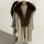 OFTBUY New Autumn Winter Knit Clothing Female Long Big Real Fox Fur Collar Sweater Women Warm Fashion Elegant Cardigan Coat