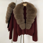 OFTBUY New Women's Knit Cardigan with Large Real Fox Fur Collar Loose Fit Warm Winter Fashion Lady Outerwear Sweater Female