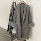 OFTBUY New Women's Double-Faced Wool Coat with Real Fox Fur Cuffs Belted Warm Winter Elegant Fashion Outerwear Wool Jacket Lady